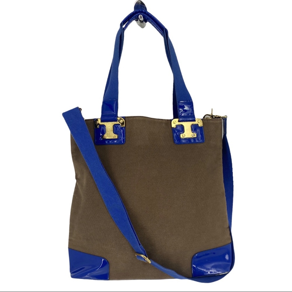 Tory Burch Patent leather trim Canvas Convertible tote bag